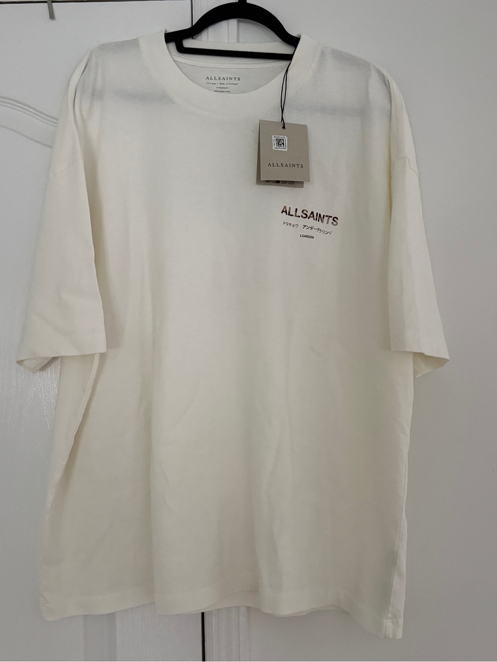 AllSaints Men's Cream Short-Sleeve Logo Tee